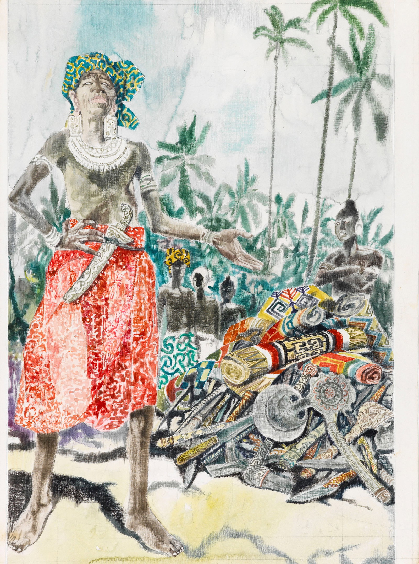 Gianni Benvenuti - Indonesian fairy tales, 1960: tempera on cardboard 27,5 x 37 cm Original illustration made by Benvenuti for "Indonesian Fairy Tales" published in 1960.