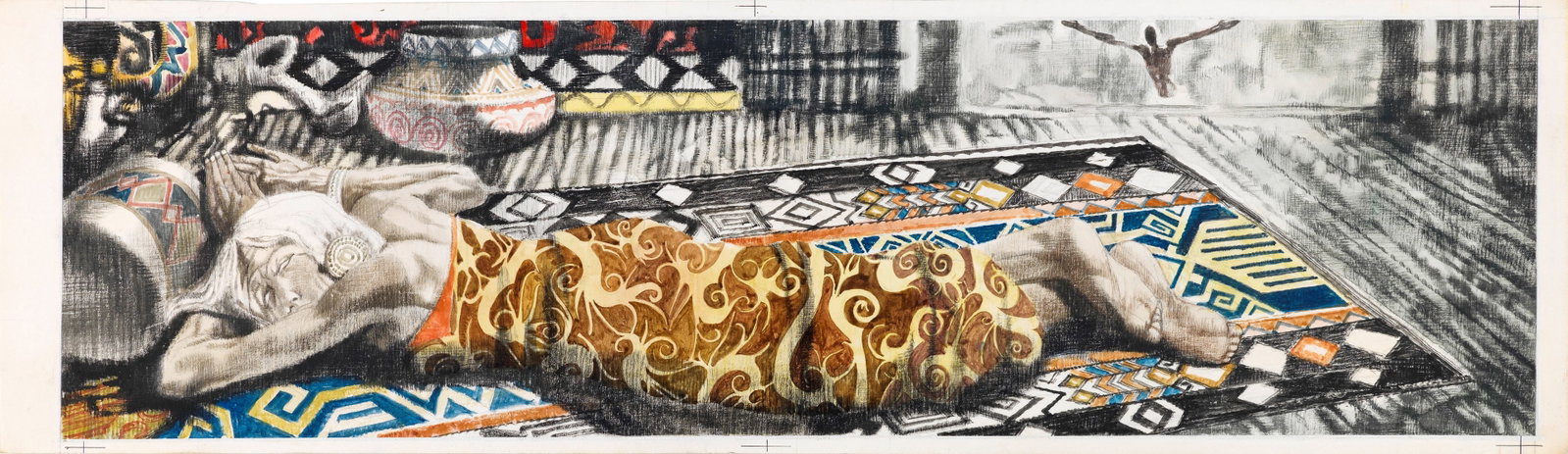 Gianni Benvenuti - Indonesian fairy tales, 1960: tempera on cardboard 57 x 16,5 cm Original illustration made by Benvenuti for "Indonesian Fairy Tales" published in 1960.