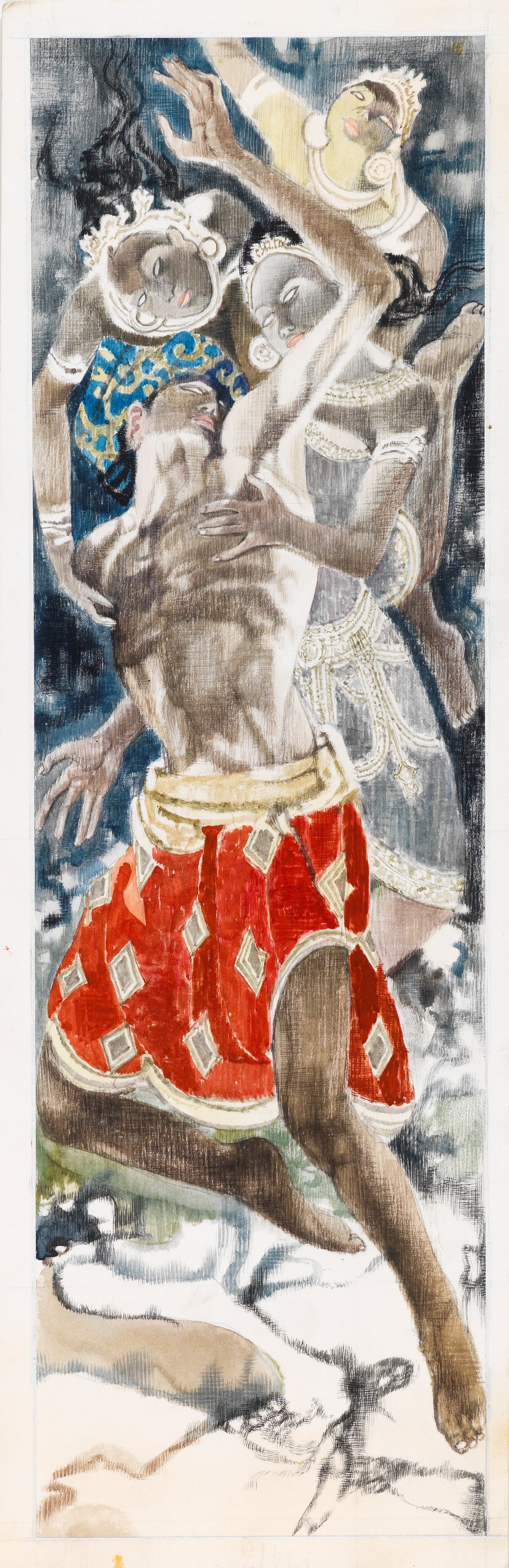 Gianni Benvenuti - Indonesian fairy tales, 1960: tempera on cardboard 13 x 38,5 cm Original illustration made by Benvenuti for "Indonesian Fairy Tales" published in 1960.