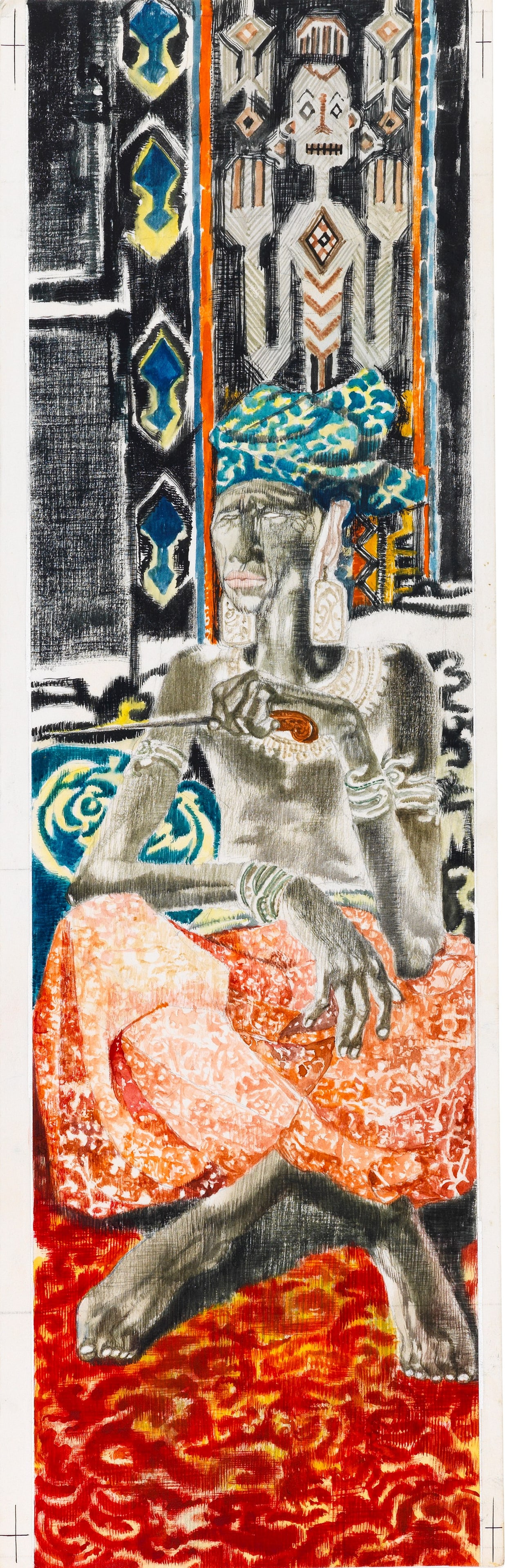 Gianni Benvenuti - Indonesian fairy tales, 1960: tempera on cardboard 12 x 36,5 cm Original illustration made by Benvenuti for "Indonesian Fairy Tales" published in 1960.