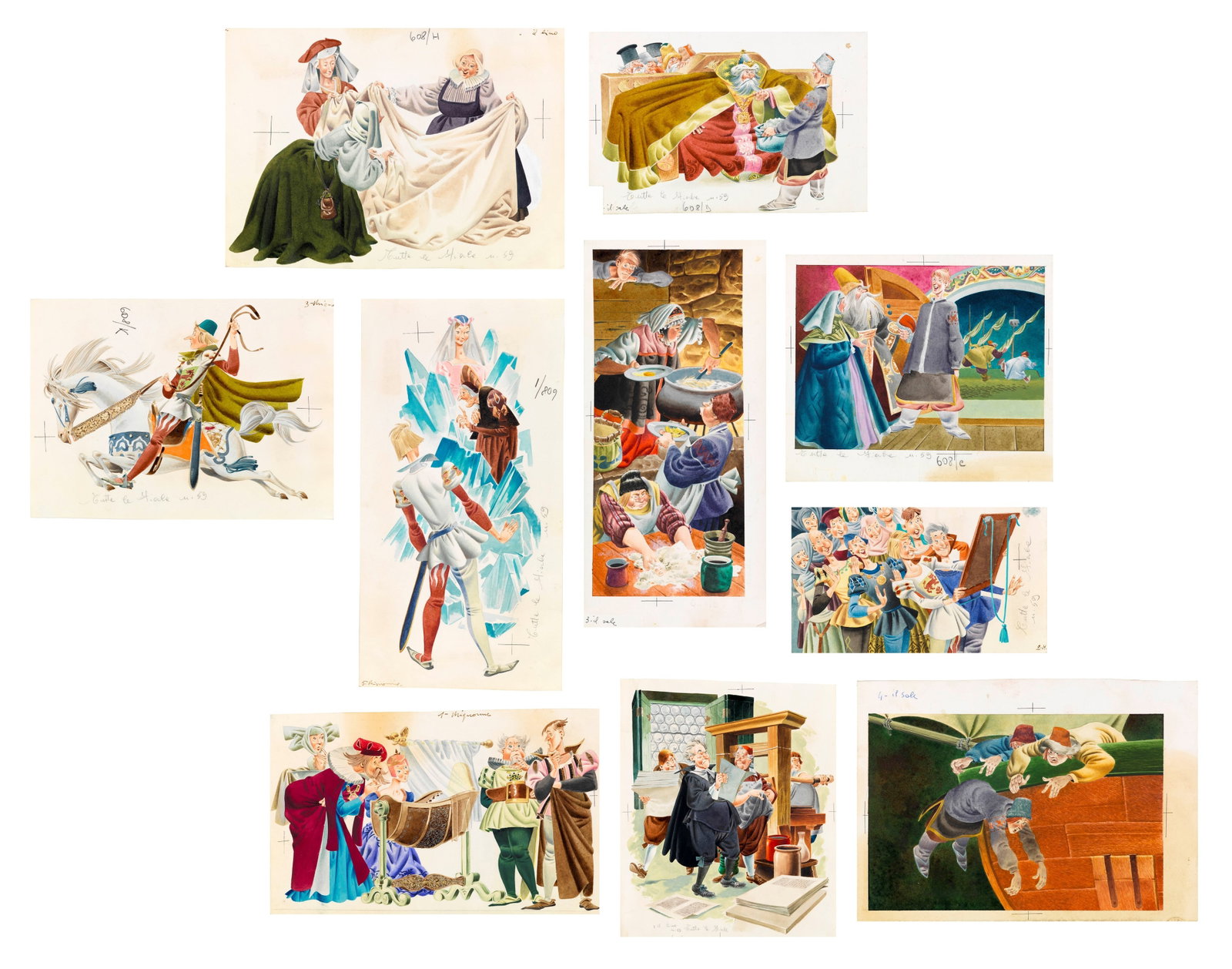 Tony Wolf (Antonio Lupatelli) - All the fairy tales, 1964: tempera on cardboard and on thin cardboard various sizes Lot consisting of 10 original illustrations made by Lupatelli for the collection "Tutte le fiabe" published in 1964.