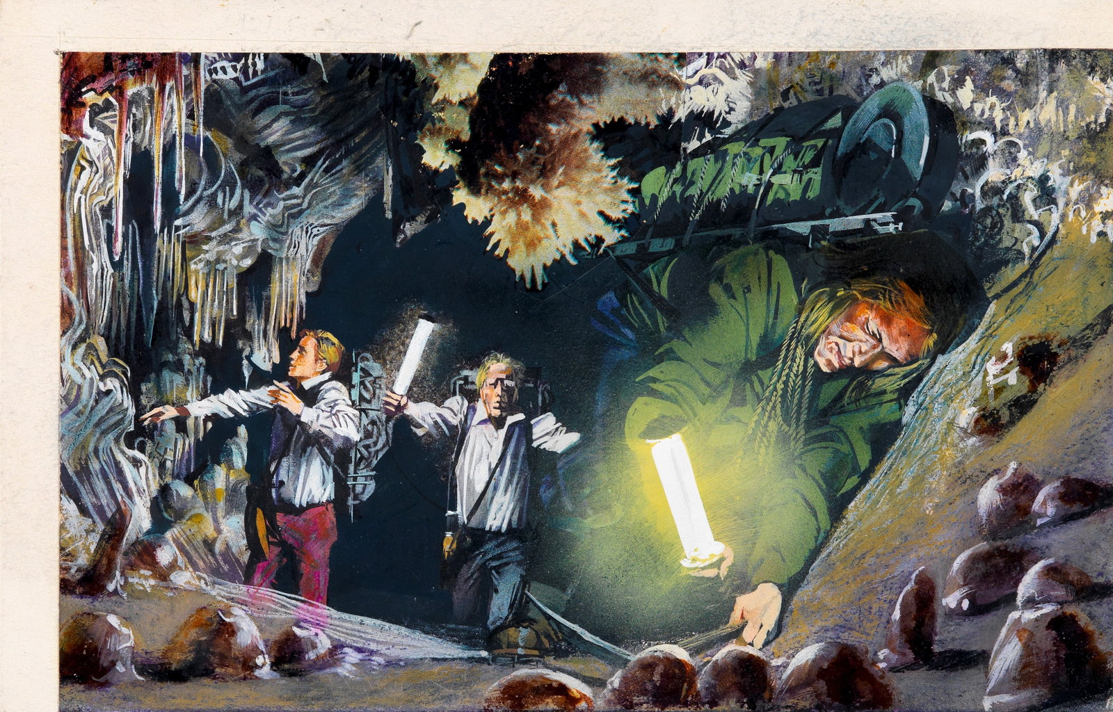 Gianni Renna - Journey to the Center of the Earth, 1963: tempera and collage on cardboard 27 x 17 cm Original illustration made by Renna for the novel "Journey to the Center of the Earth" by Jules Verne, published in 1963.