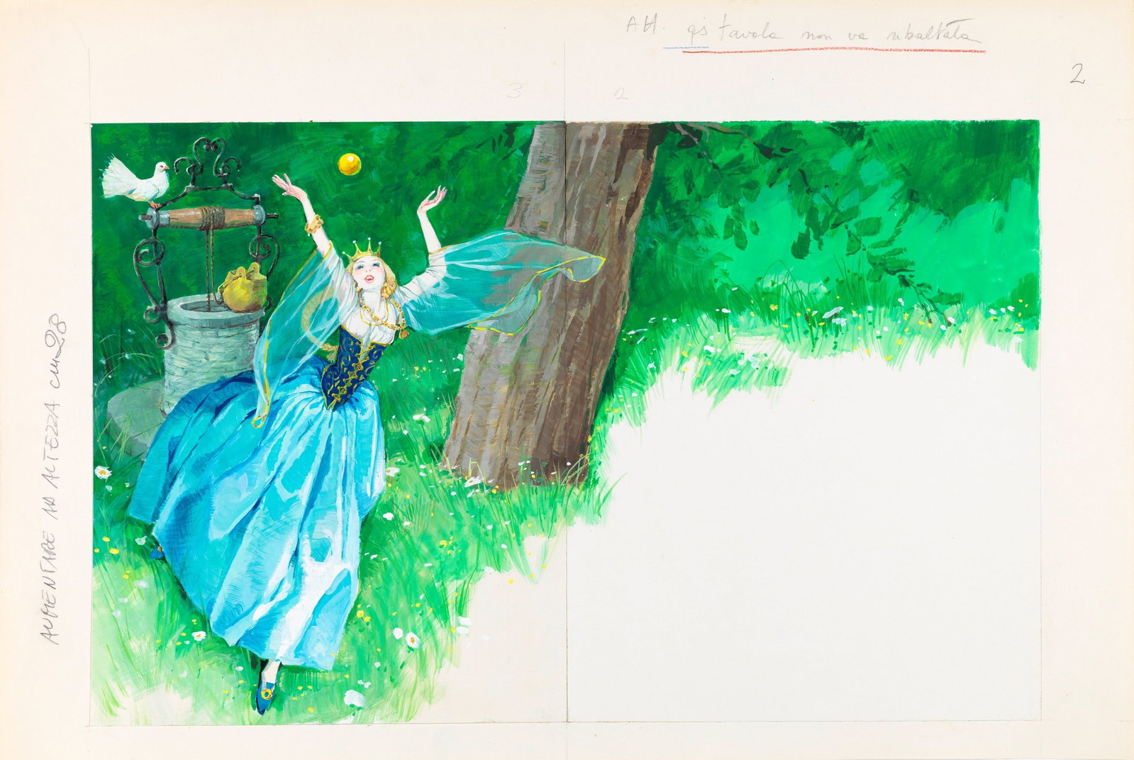 Libico Maraja - The Toad King, 1983: tempera on thin cardboard 50 x 33,5 cm Original illustration made by Maraja for the fairy tale "The Toad King" published in 1983.