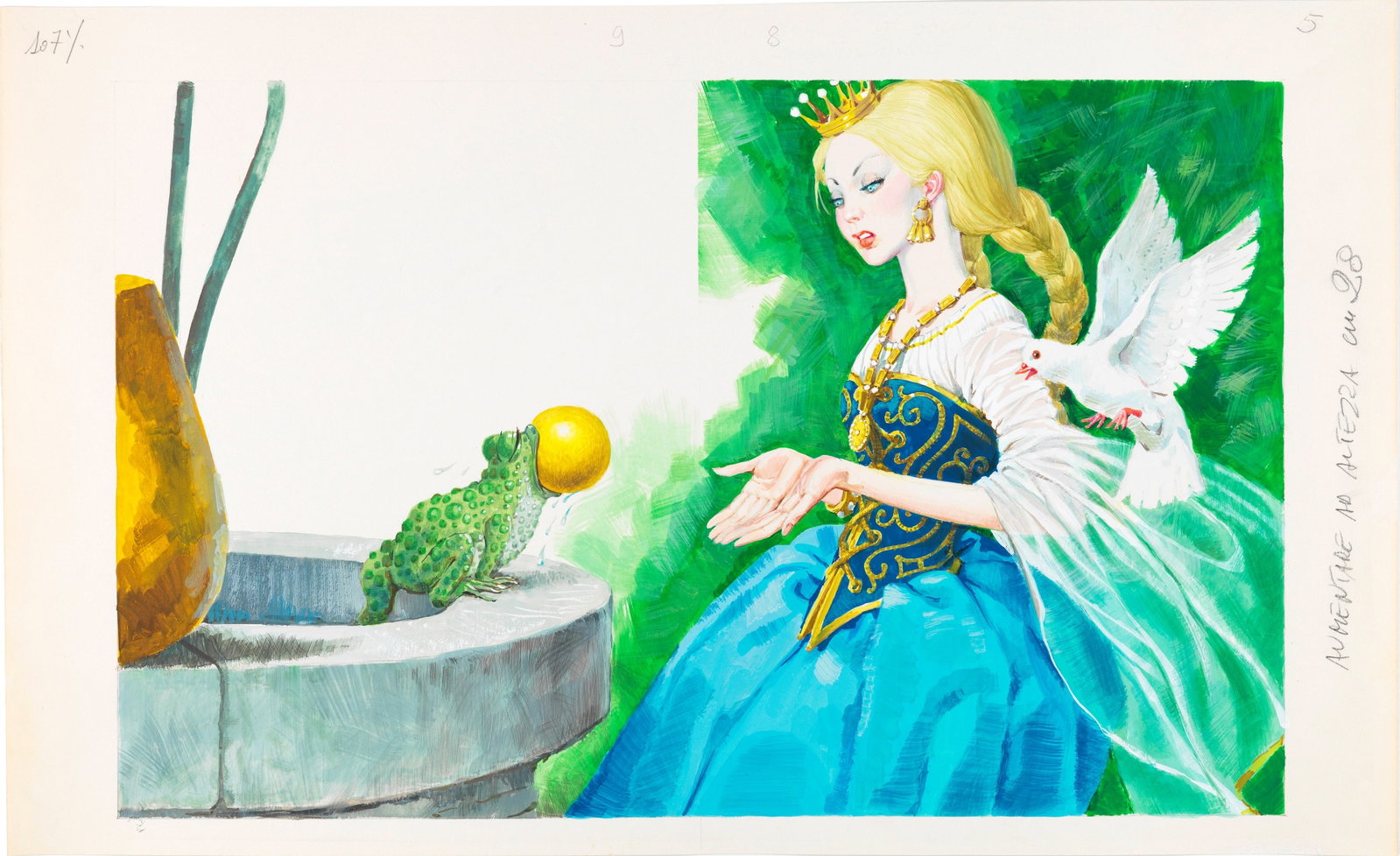 Libico Maraja - The Toad King, 1983: tempera on thin cardboard 50 x 30,5 cm Original illustration made by Maraja for the fairy tale "The Toad King" published in 1983.
