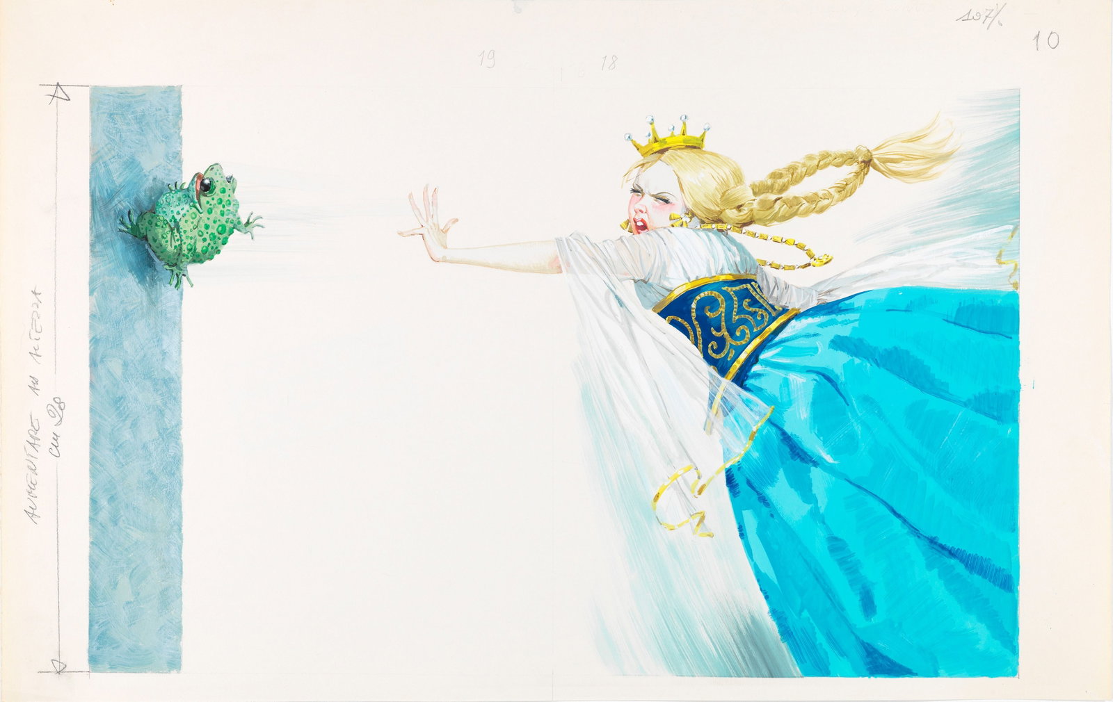 Libico Maraja - The Toad King, 1983: tempera on thin cardboard 50 x 32 cm Original illustration made by Maraja for the fairy tale "The Toad King" published in 1983.