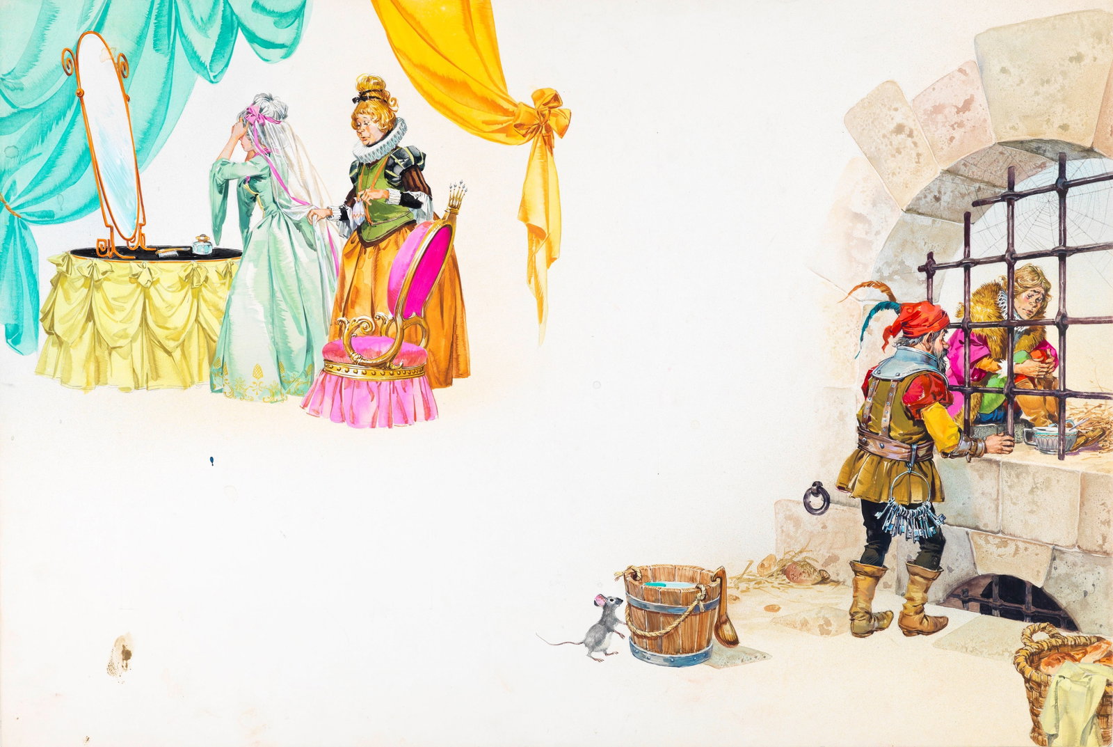 Pikka (Piero Cattaneo) - The magic tinderbox, 1967: tempera on cardboard 54 x 36,5 cm Original illustration made by Pikka for the fairy tale "The Tinderbox" published in 1967.