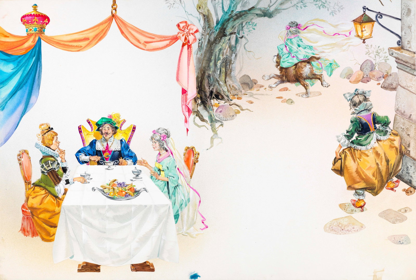 Pikka (Piero Cattaneo) - The magic tinderbox, 1967: tempera on cardboard 54 x 36,5 cm Original illustration made by Pikka for the fairy tale "The Tinderbox" published in 1967.