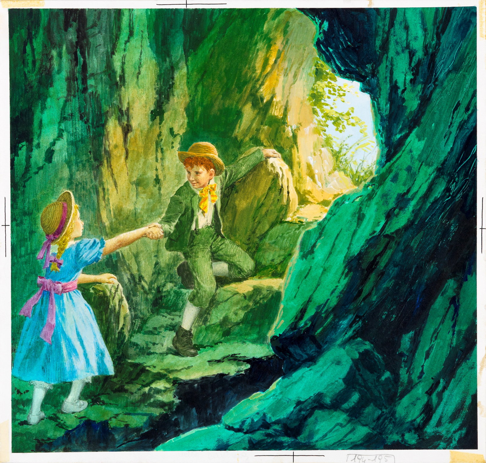 Sani (Sandro Nardini) - The Adventures of Tom Sawyer, 1965: tempera on thin cardboard 27,5 x 26 cm Original illustration made by Nardini for the novel "The Adventures of Tom Sawyer" by Mark Twain, published in 1965.
