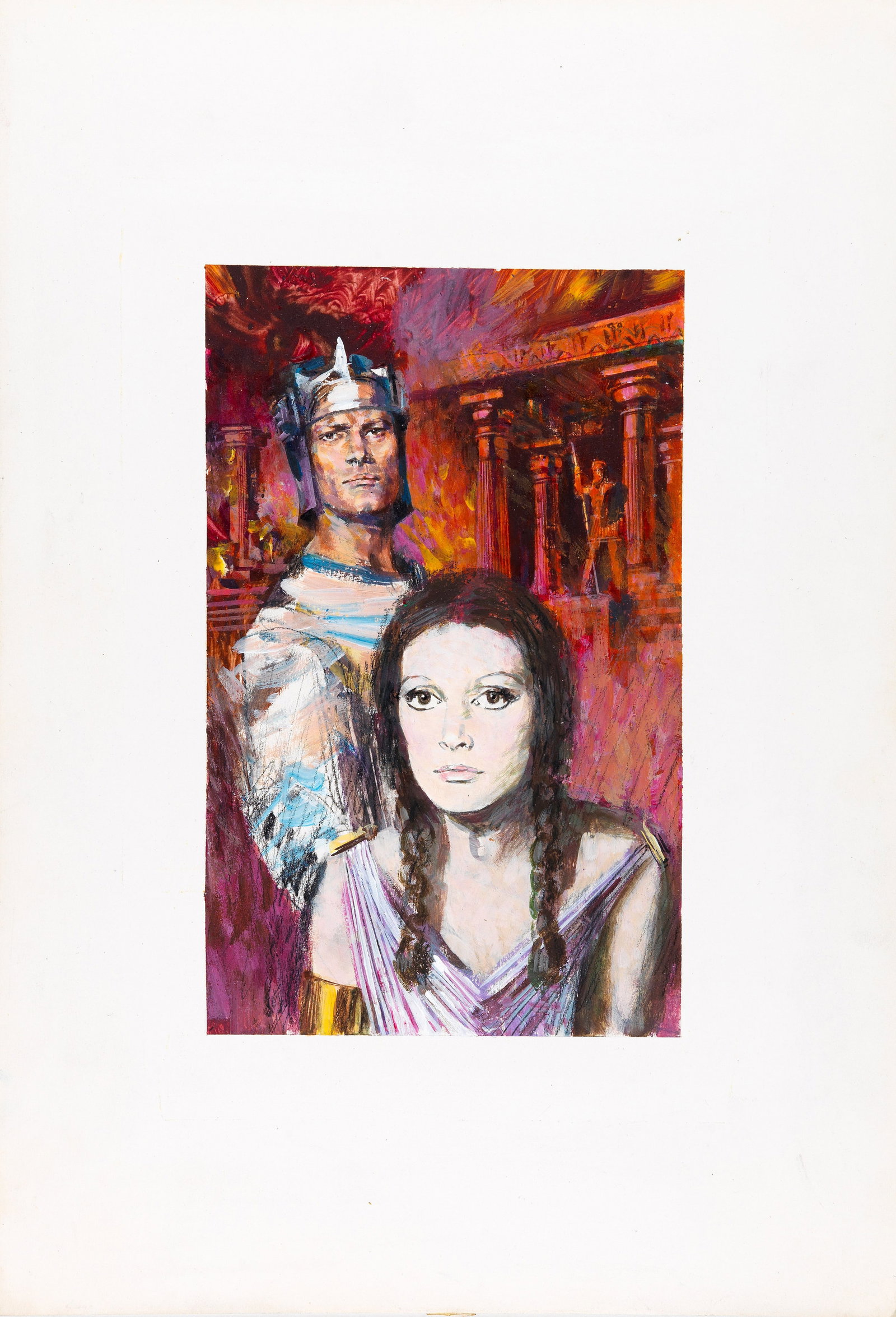 Gianni Renna - Salgari - Carthage in Flames, 1968: tempera on cardboard 27,5 x 40 cm Original cover made by Renna for Emilio Salgari's novel "Carthage in Flames," published in 1968.