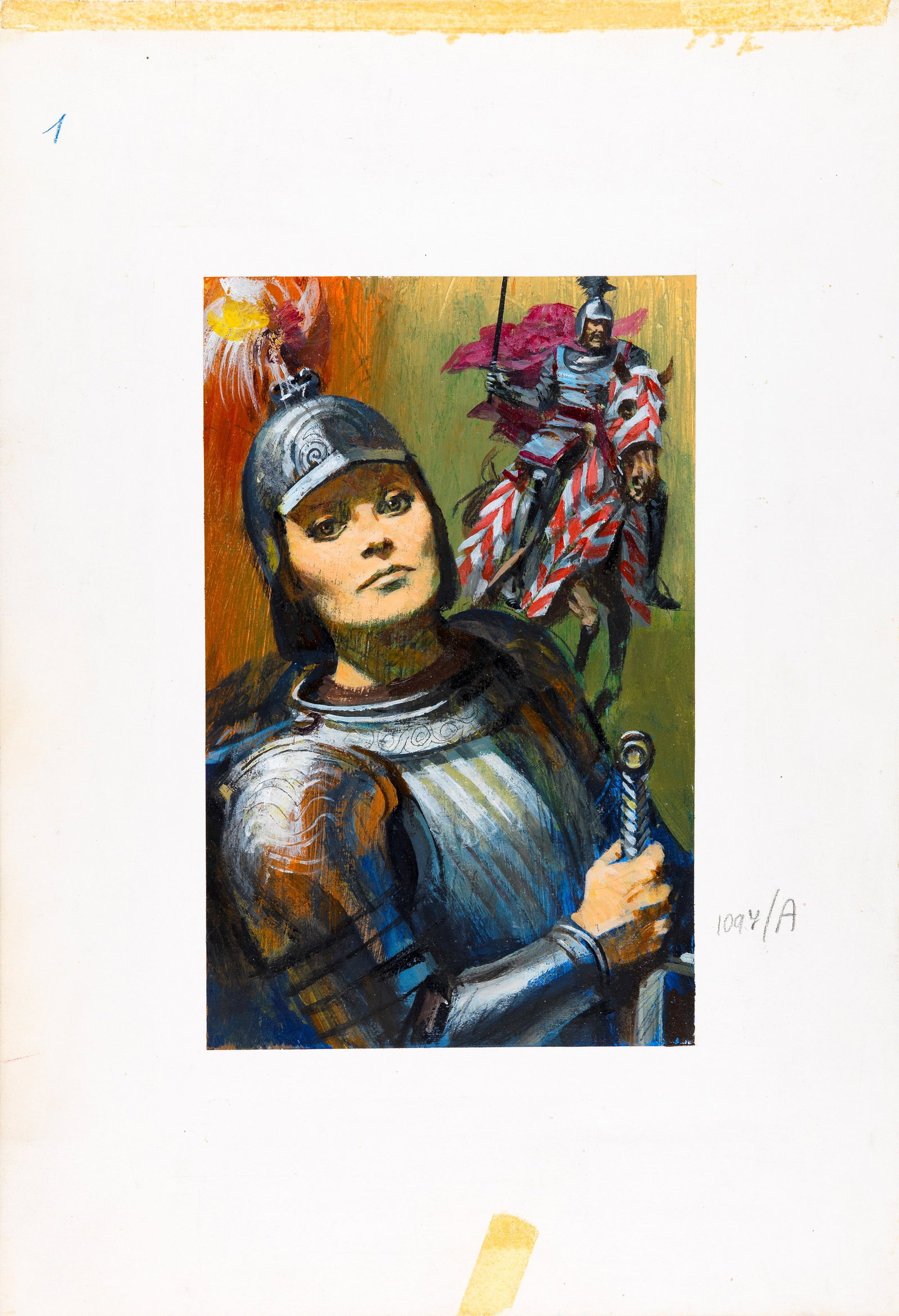 Gianni Renna - Salgari - The Lion of Damascus, 1968: tempera on cardboard 27,5 x 40 cm Original cover made by Renna for Emilio Salgari's novel "The Lion of Damascus," published in 1968.