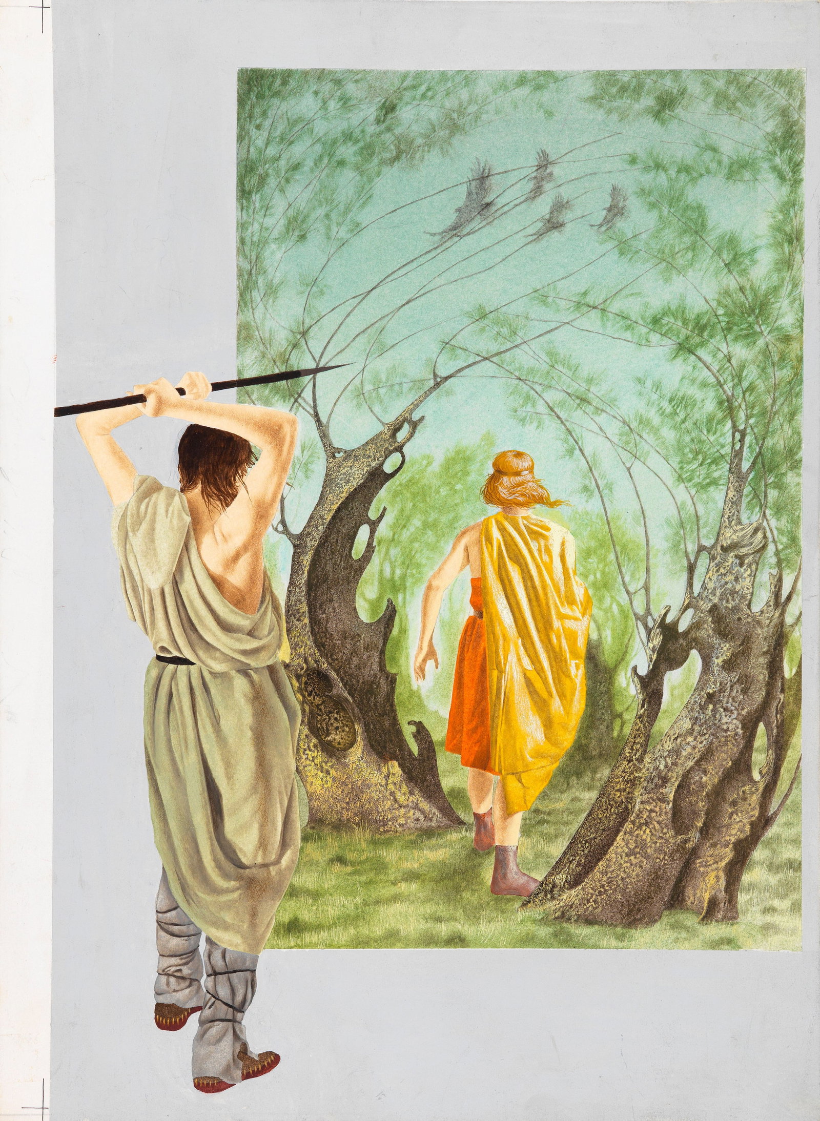 Federico Santin - Germanic legends, 1963: tempera on cardboard 28 x 38 cm Original illustration made by Santin for "Germanic Legends" published in 1963.