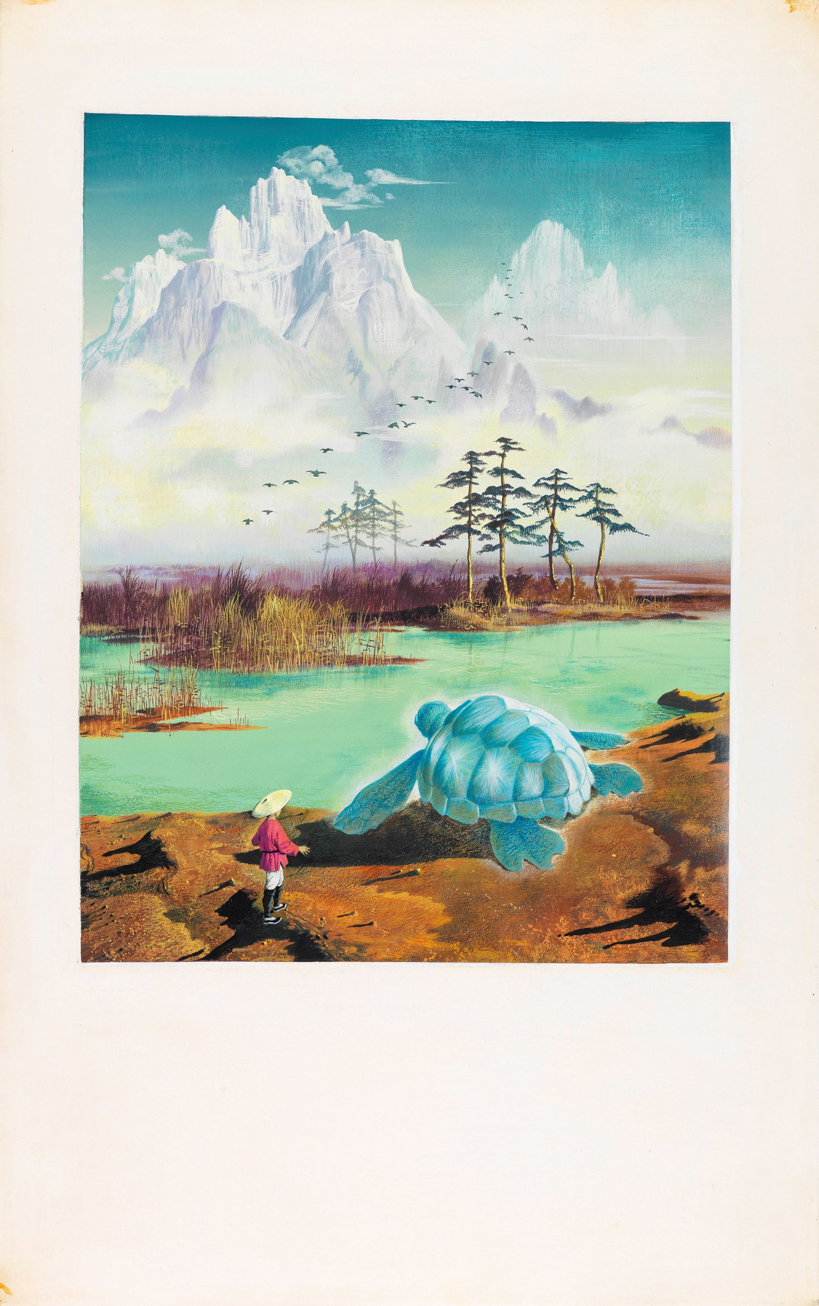 Sergio (Romano Rizzato) - Fairy Tales of Ancient China, 1960: tempera on cardboard 32 x 51 cm Original illustration made by Rizzato for "Tales of Ancient China" published in 1960.