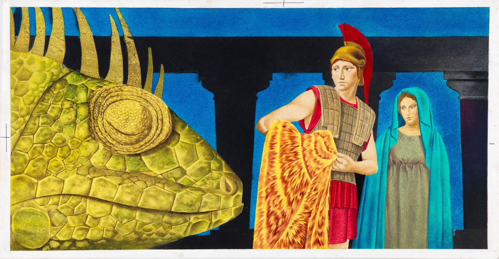 Federico Santin - Greek myths, 1965: tempera on cardboard 38,5 x 20,5 cm Original illustration made by Santin for "Greek Myths" published in 1965.
