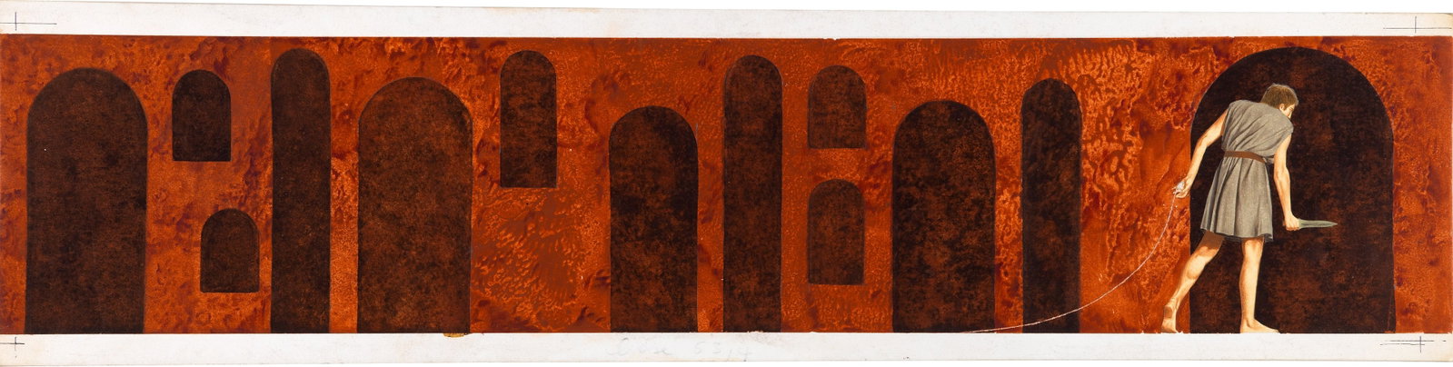 Federico Santin - Greek myths, 1965: tempera on cardboard 51 x 12,5 cm Original illustration made by Santin for "Greek Myths" published in 1965.