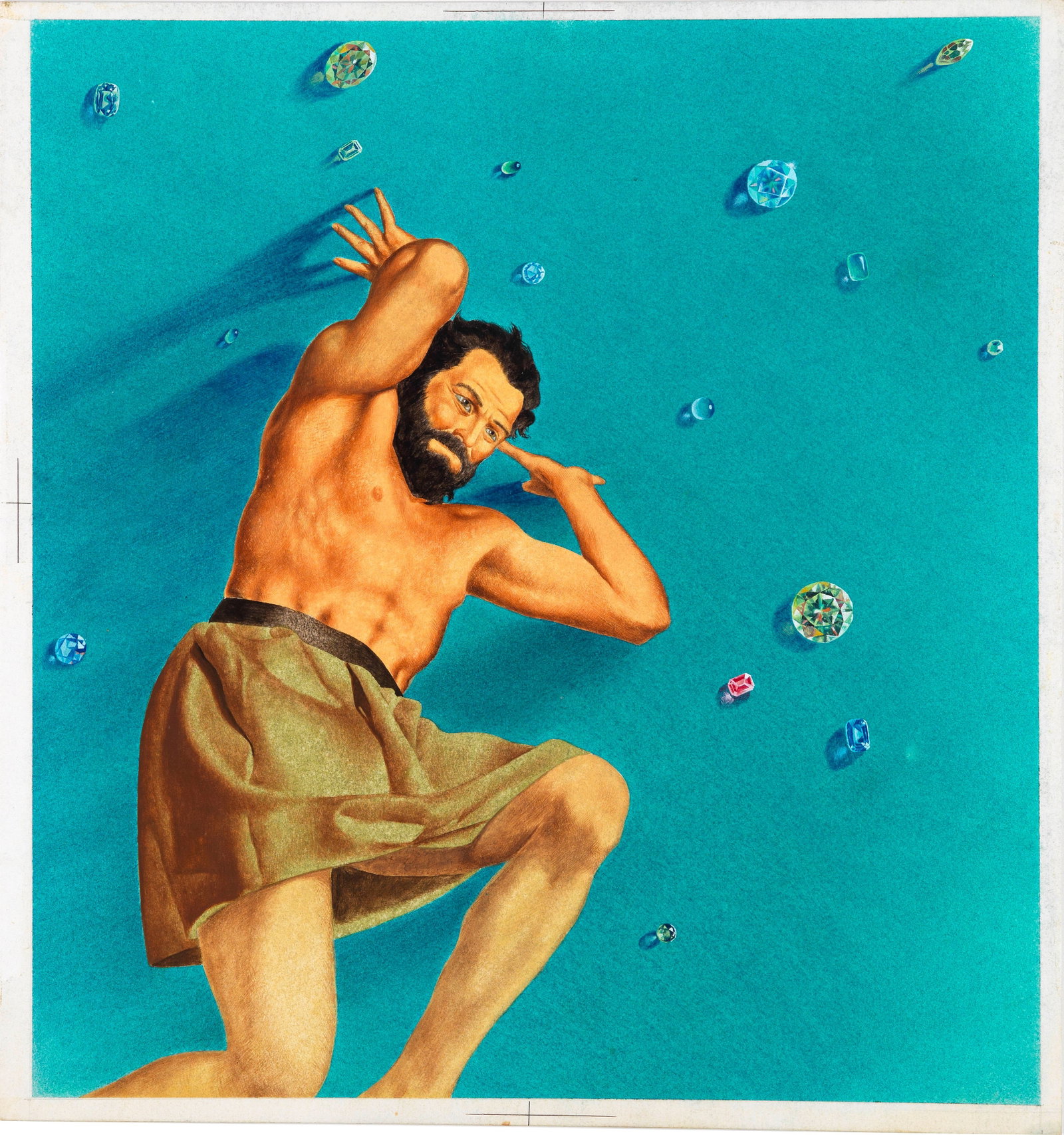 Federico Santin - Greek myths, 1965: tempera on cardboard 28 x 30 cm Original illustration made by Santin for "Greek Myths" published in 1965.