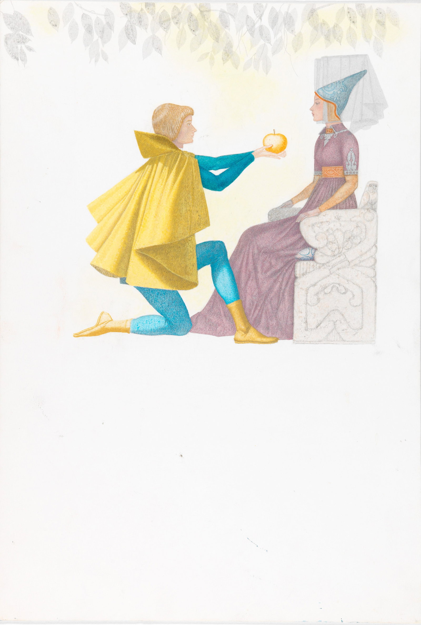 Ugo Fontana - The white snake, 1966: pastels, tempera and watercolor on cardboard 25 x 36,5 cm Original illustration made by Fontana for the fairy tale "The White Serpent" published in 1966.
