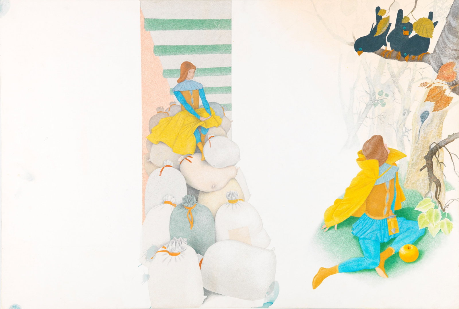 Ugo Fontana - The white snake, 1966: pastels, tempera and watercolor on cardboard 54 x 36,5 cm Original illustration made by Fontana for the fairy tale "The White Serpent" published in 1966.