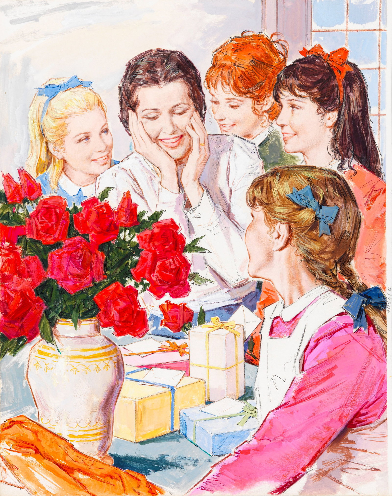 Giuseppe Bartoli - Little Women, 1965: tempera on cardboard 25,5 x 32 cm Original illustration made by Bartoli for the novel "Little Women" by Louisa May Alcott, published in 1965.