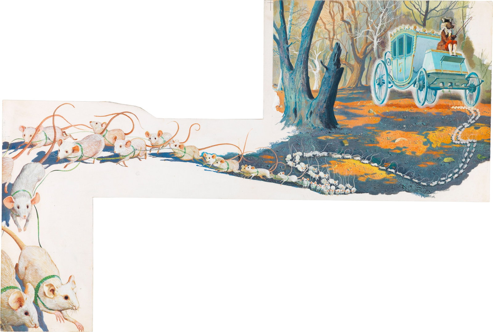 Sergio (Romano Rizzato) - The Adventures of Pinocchio: tempera on shaped cardboard 52 x 34,5 cm Original illustration made by Sergio for his famous interpretation of "The Adventures of Pinocchio" by Carlo Collodi, published between 1961 and 1965. Slight