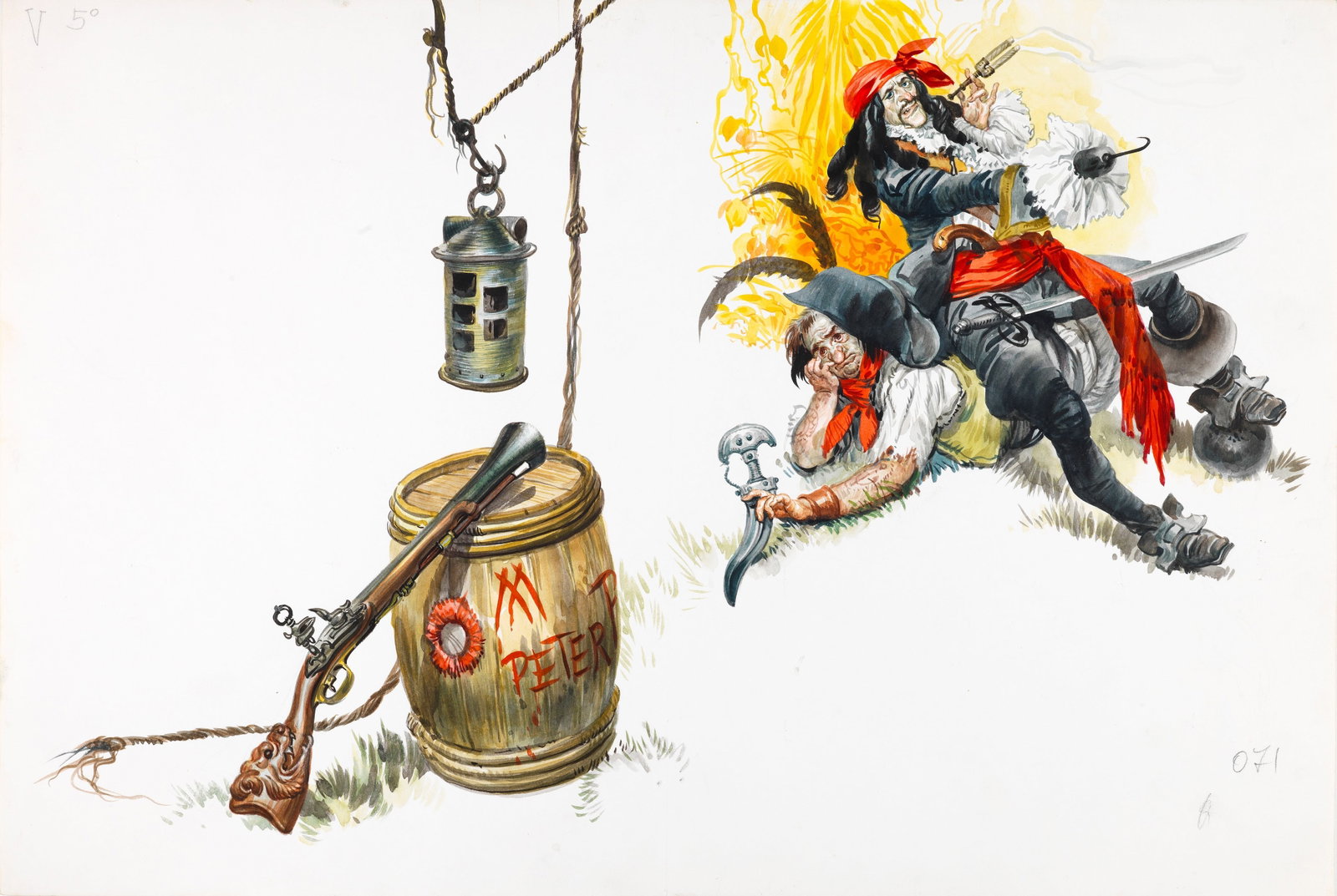 Ferri (Rino Ferrari) - Peter Pan, 1968: tempera on cardboard 54 x 36,5 cm Original illustration made by Ferri for the fairy tale "Peter Pan" published in 1968.