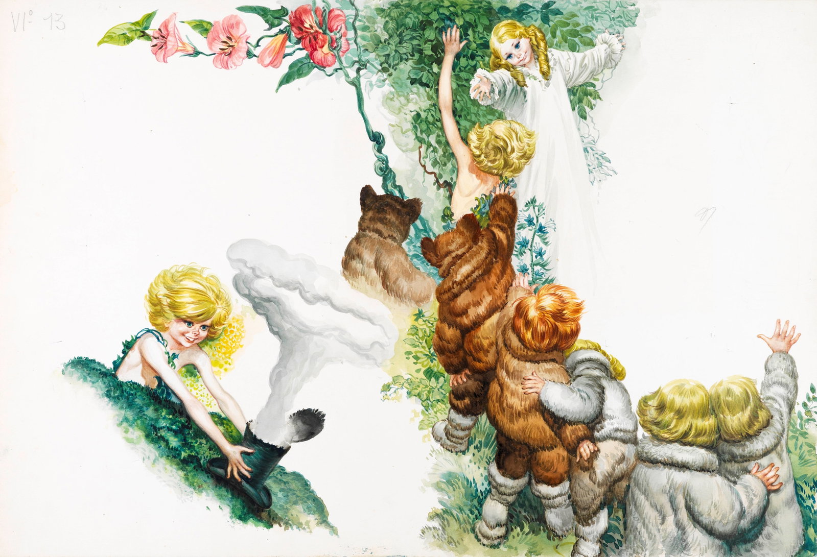 Ferri (Rino Ferrari) - Peter Pan, 1968: tempera on cardboard 54 x 36,5 cm Original illustration made by Ferri for the fairy tale "Peter Pan" published in 1968.