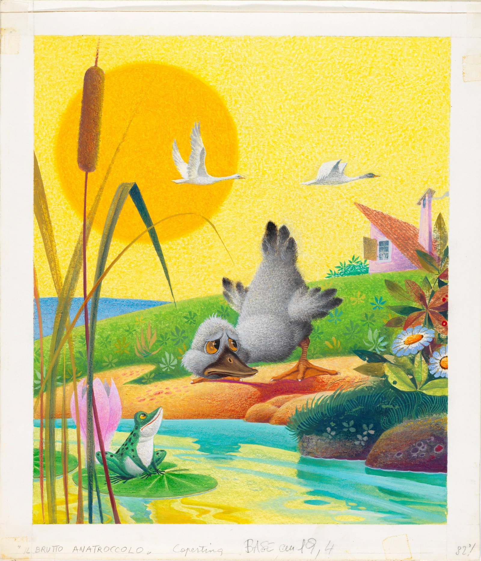 Severino Baraldi - The Ugly Duckling, 1982: pencil, pastels and tempera on thin cardboard 28,5 x 33 cm Original cover made by Baraldi for the fairy tale "The Ugly Duckling" published in 1982.