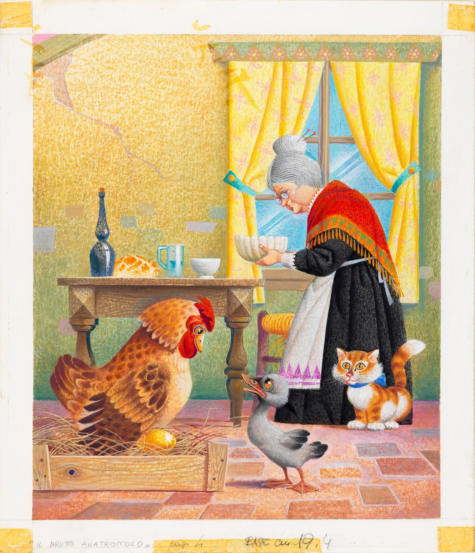 Severino Baraldi - The Ugly Duckling, 1982: pencil, pastels and tempera on thin cardboard 28,5 x 33 cm Original illustration made by da Baraldi for the fairy tale "The Ugly Duckling" published in 1982.