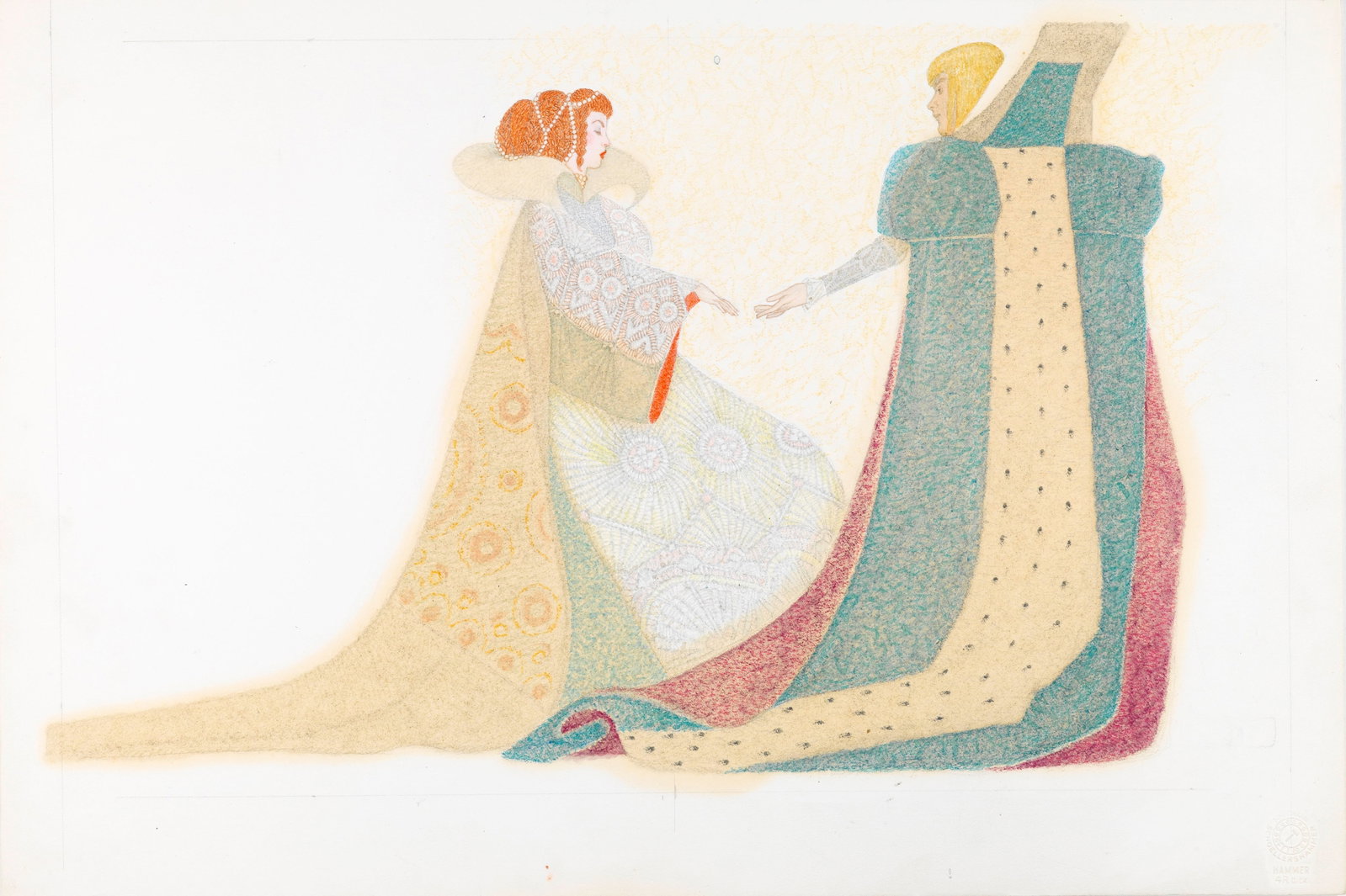 Ugo Fontana - The Six Servants, 1982: pencil, pastels and tempera on cardboard 50,5 x 34,5 cm Original illustration made by Fontana for the fairy tale "The Six Servants" published in 1982.