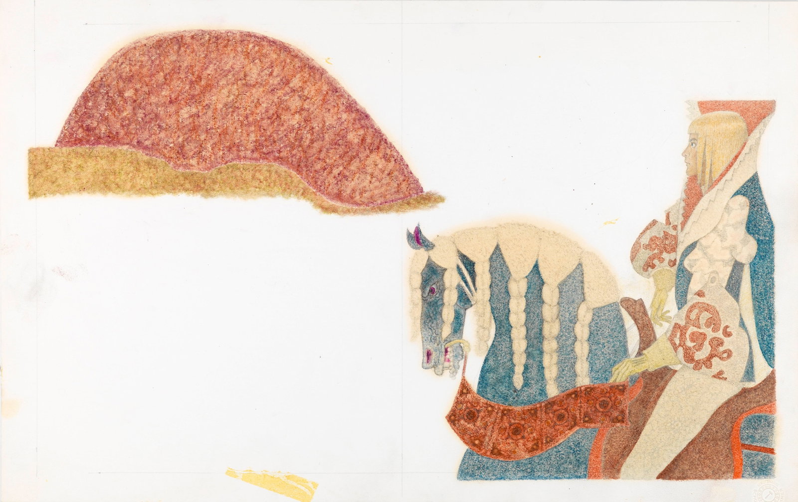 Ugo Fontana - The Six Servants, 1982: pencil, pastels and tempera on cardboard 50,5 x 32 cm Original illustration made by Fontana for the fairy tale "The Six Servants" published in 1982.