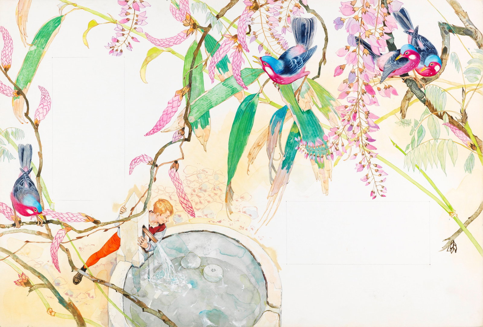 Sergio (Romano Rizzato) - Giannetto Fortunato, 1967: tempera and watercolor on cardboard 54 x 36,5 cm Original illustration made by Sergio for the fairy tale "Giannetto Fortunato" published in 1967.