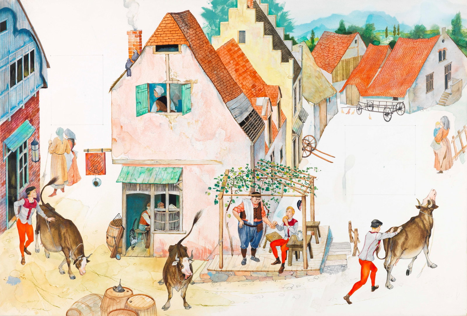Sergio (Romano Rizzato) - Giannetto Fortunato, 1967: tempera and watercolor on cardboard 54 x 36,5 cm Original illustration made by Sergio for the fairy tale "Giannetto Fortunato" published in 1967.