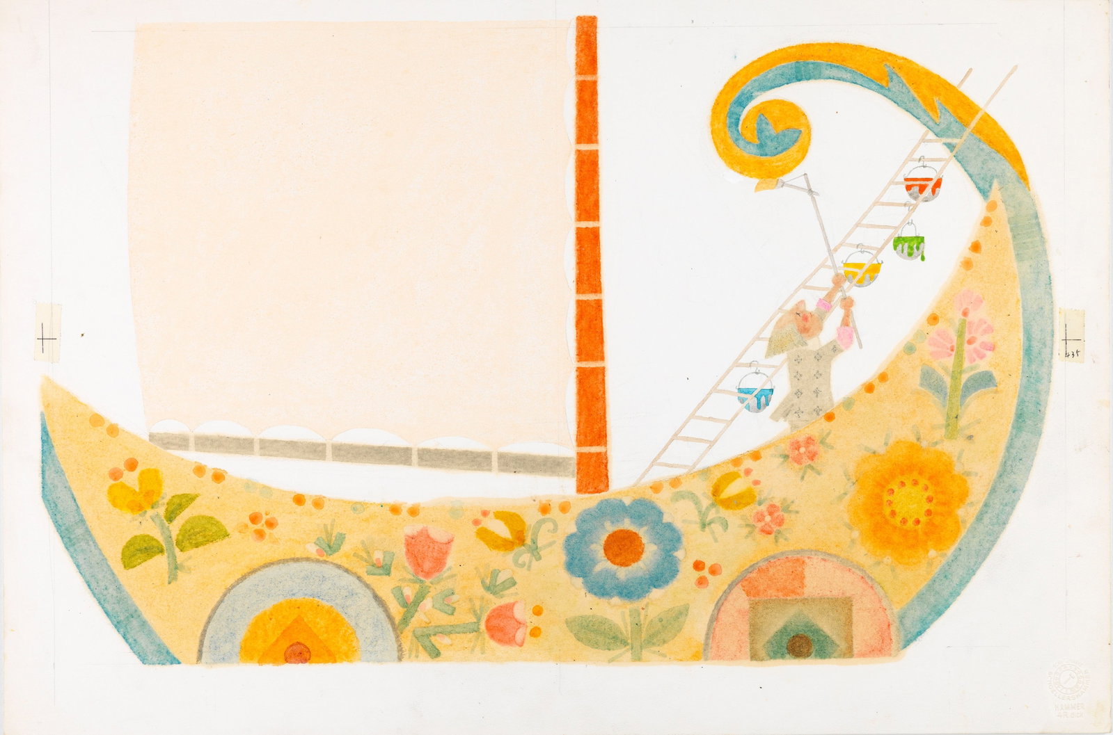 Ugo Fontana - The Golden Goose, 1982: pencil, pastels and tempera on cardboard 51 x 34,5 cm Original illustration made by Fontana for the fairy tale "The Golden Goose" published in 1982.