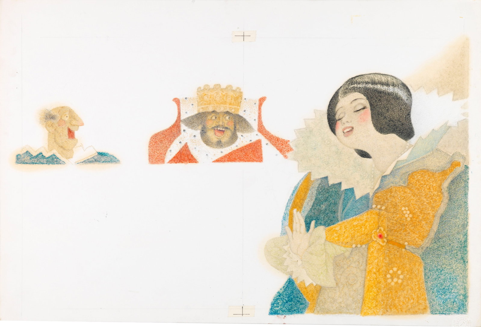 Ugo Fontana - The Golden Goose, 1982: pencil, pastels and tempera on cardboard 51 x 34,5 cm Original illustration made by Fontana for the fairy tale "The Golden Goose" published in 1982.