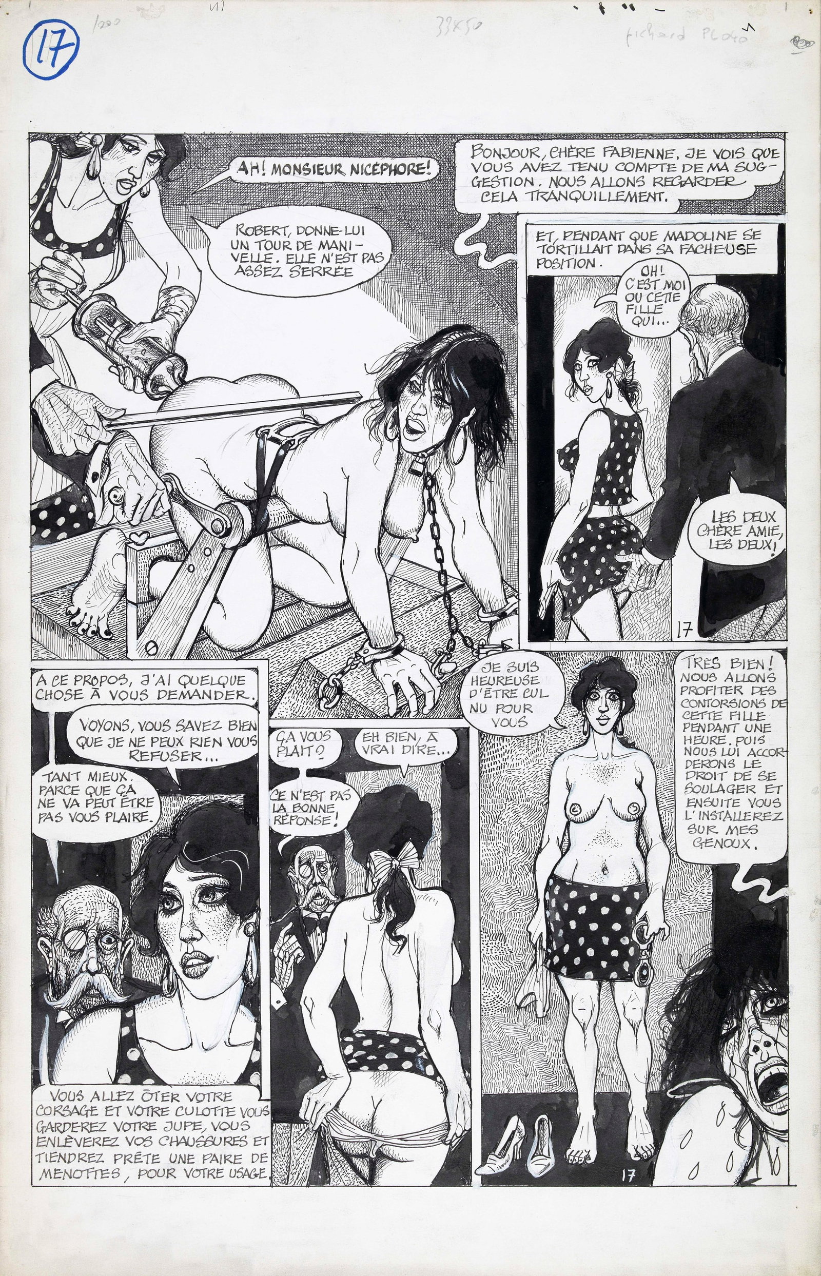 Pichard Georges - "Madoline", 1990: Pichard Georges - "Madoline", 1990 ITA matita e china su cartone, 32,5 x 50 cm Tavola originale realizzata da Pichard per "Madoline", edita a pag. 17 dalla casa editrice francese C.A.P. nel 1990. Liev