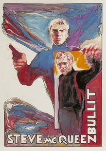 Bacci Giuseppe: Bullit, 1968Bozzetto per il manifesto del film Bullit con Steve Mc Queen di Peter Yates. Body colour and ink on paper. Signed in the lower right.