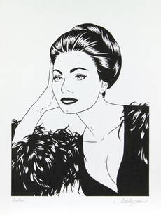 Baldazzini Roberto: Sophia Loren, 2011Illustrazione originale eseguita da Baldazzini per la mostra tenutasi a Parma nel 2011 in onore della famosa diva del cinema. Si allega certificato di autenticità