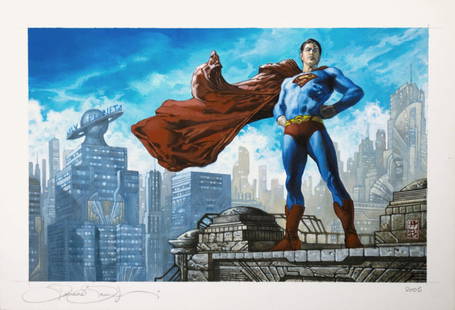 Bianchi Simone: Superman, 2005Illustrazione originale eseguita da Bianchi per la campagna pubblicitaria del film Superman Returns della Warner Bros. Si allega C.o.A. dell’artista.Firmata e datata al margine