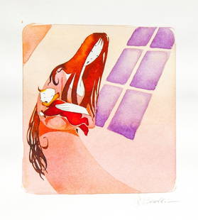 Boselli Silvio: Donna con bambino Firmata. Pencil and watercolour on cardboard. Signed.