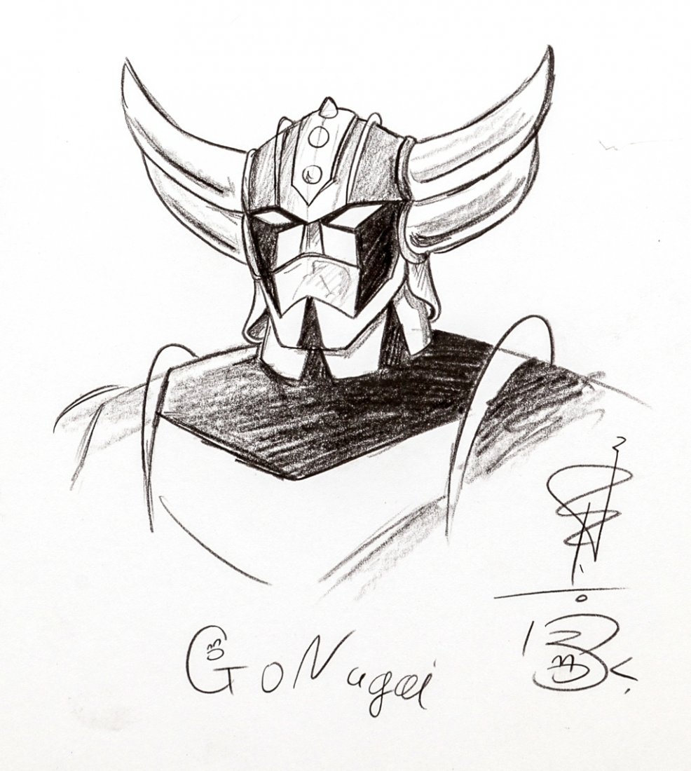 Gō Nagai: Goldrake, 2008 Pin up originale realizzata da Go Nagai per uno dei suoi personaggi più importanti: il robot Goldrake. Il maestro giapponese, in occasione del Japan Expo di Parigi del 2008, realizza 1