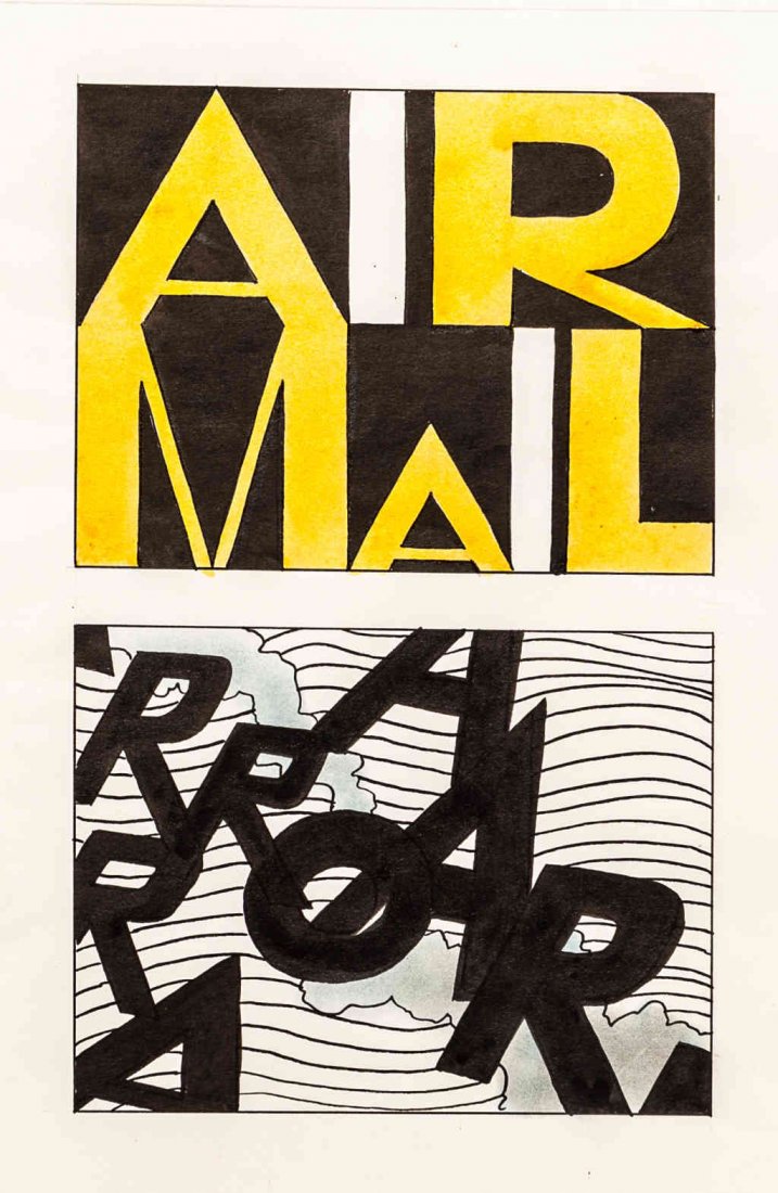 Micheluzzi Attilio: "Air Mail", 1986 Prime tre tavole originali per "Air Mail", storia breve edita per la prima volta nel 1986 sul volume "Attilio Micheluzzi", a cura di M. Paganelli e V. Mollica. Sullo sfondo degli anni