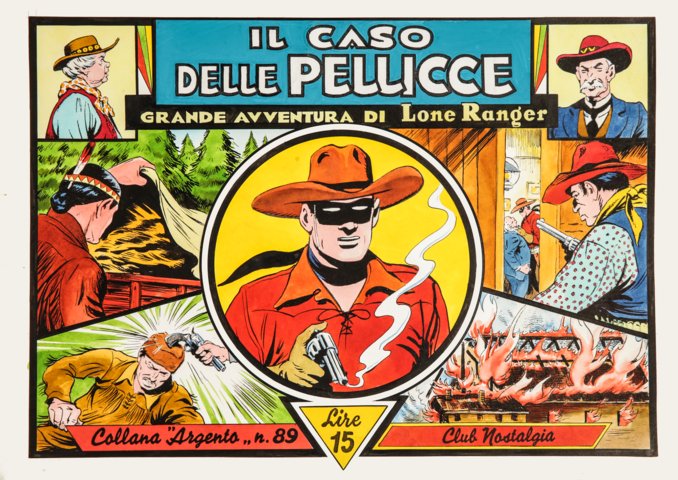 Bruna Franco - "Lone Ranger", anni '70: Lone Ranger - Il caso delle pellicce, anni '70 ITA tecnica mista su cartoncino, 50,5 x 36,5 cm Originale di copertina per "Il caso delle pellicce" edito per la ristampa n.89 della collana Argento a cu