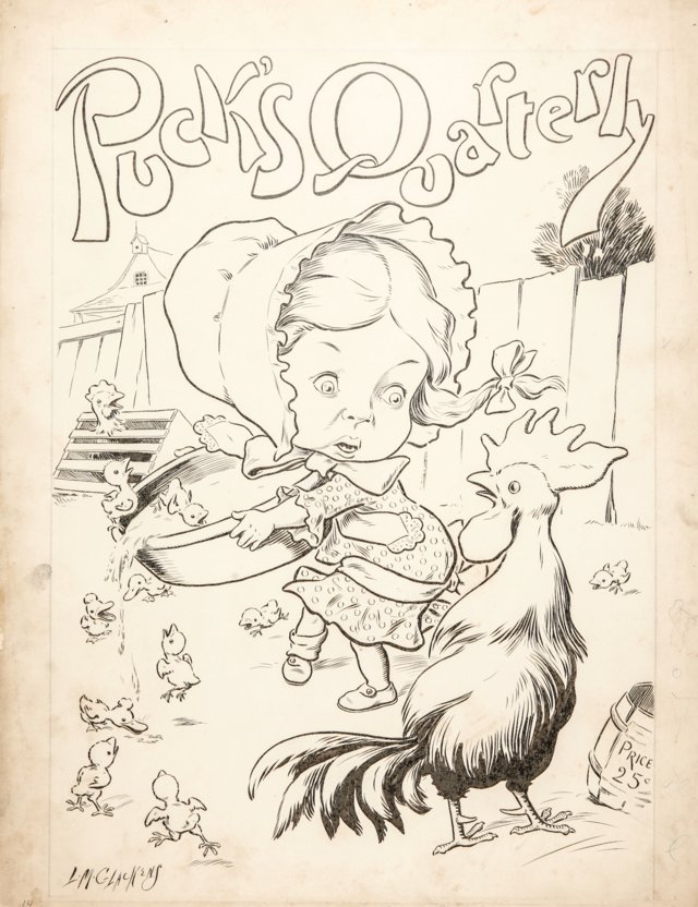 Glackens Louis M. - "Puck's Quarterly", anni '10: Puck's Quarterly, anni '10 ITA china su cartoncino, 43 x 57,5 cm Originale di copertina per la rivista satirica "Puck's Quarterly", appartenente alla testata Puck, realizzato da Glackens nei primi ann