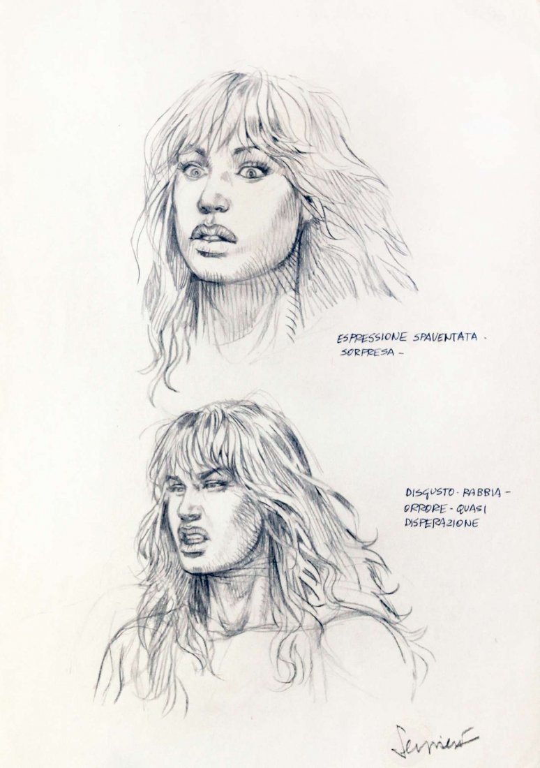 Serpieri Eleuteri Paolo - "Druuna": Druuna ITA matita su carta, 21 x 30 cm Studio originale realizzato da Serpieri per le espressioni del volto della sua sexy eroina Druuna. È da questi lavori che si riesce a comprendere appieno la met