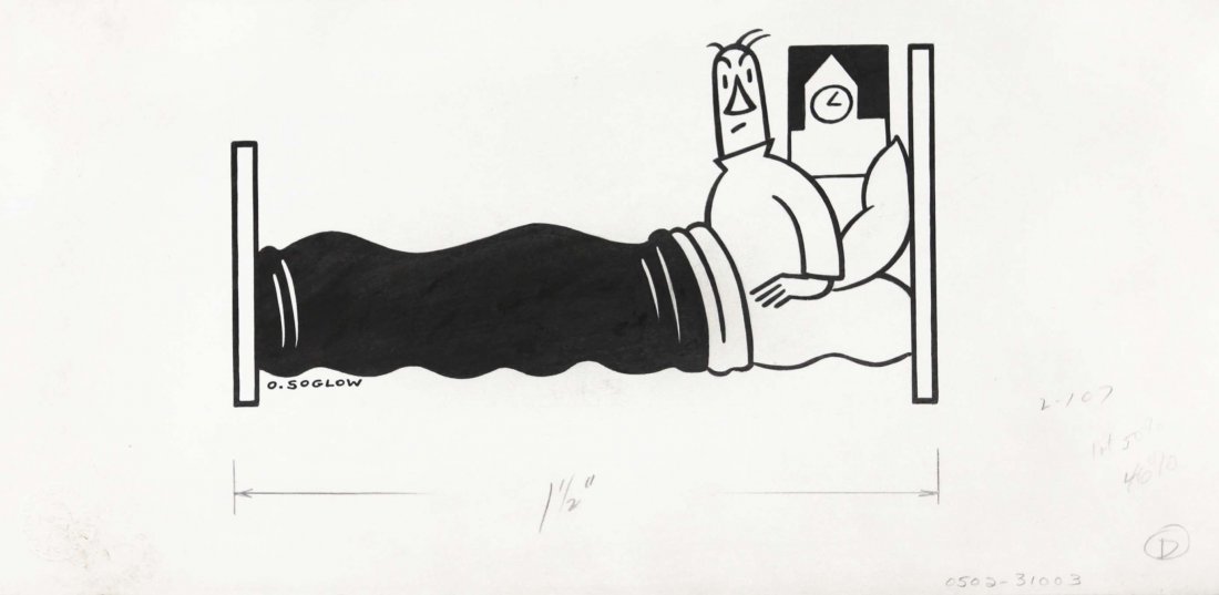 Soglow Otto - "Insonnia", anni '30/'40: Insonnia, anni '30/'40 ITA matita e china su cartoncino, 33,5 x 16 cm Illustrazione originale realizzata da Soglow per il magazine The New Yorker. Firmata. ___________________________________________