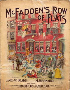 Outcoult Richard Felton - "Mc Fadden’s Row of Flats",: Mc Fadden’s Row of Flats, 1986 ITA 27,5 x 36 cm Spartito musicale per "Mc Fadden’s Row of Flats", parole di James W. Blake, musica di M. Bernard, composizione del 1986 edita da Howley Haviland &