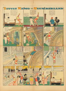 McCay Winsor - "Little Nemo in Slumberland", 1908: Little Nemo in Slumberland, 1908 ITA 42 x 58 cm Storica pagina domenicale (a quattro facciate) del The New York Herald, datata 6 dicembre 1908 e recante una tavola domenicale a piena pagina di