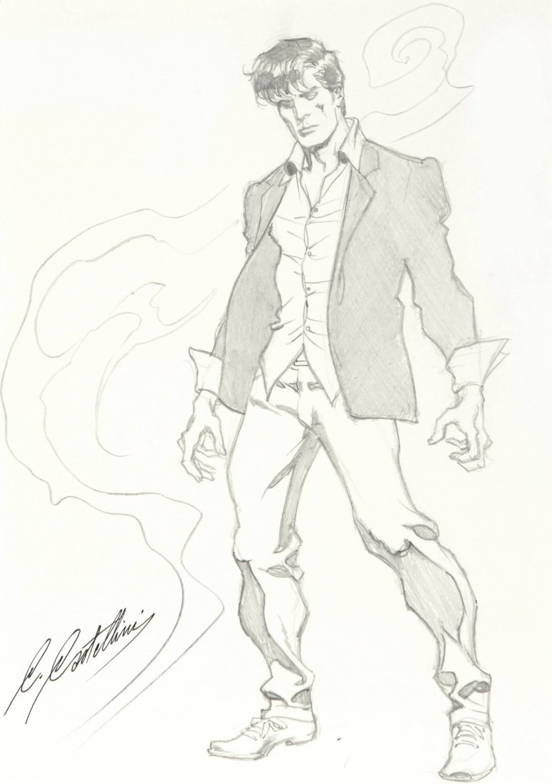 Castellini Claudio - "Dylan Dog": Dylan Dog ITA matita su cartoncino, 21 x 29,5 cm Illustrazione originale, realizzata da Castellini in omaggio all'Indagatore dell'incubo, personaggio con cui debuttò ufficialmente nel mondo del fume