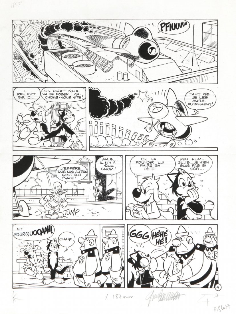 Cavazzano Giorgio - "Pif", anni '80: Pif, anni '80 ITA matita e china su cartoncino, 30 x 40 cm Tavola originale realizzata da Cavazzano per "Pif". Il cagnolino Pif è uno dei tanti personaggi non Disney con cui Cavazzano è diventato fa
