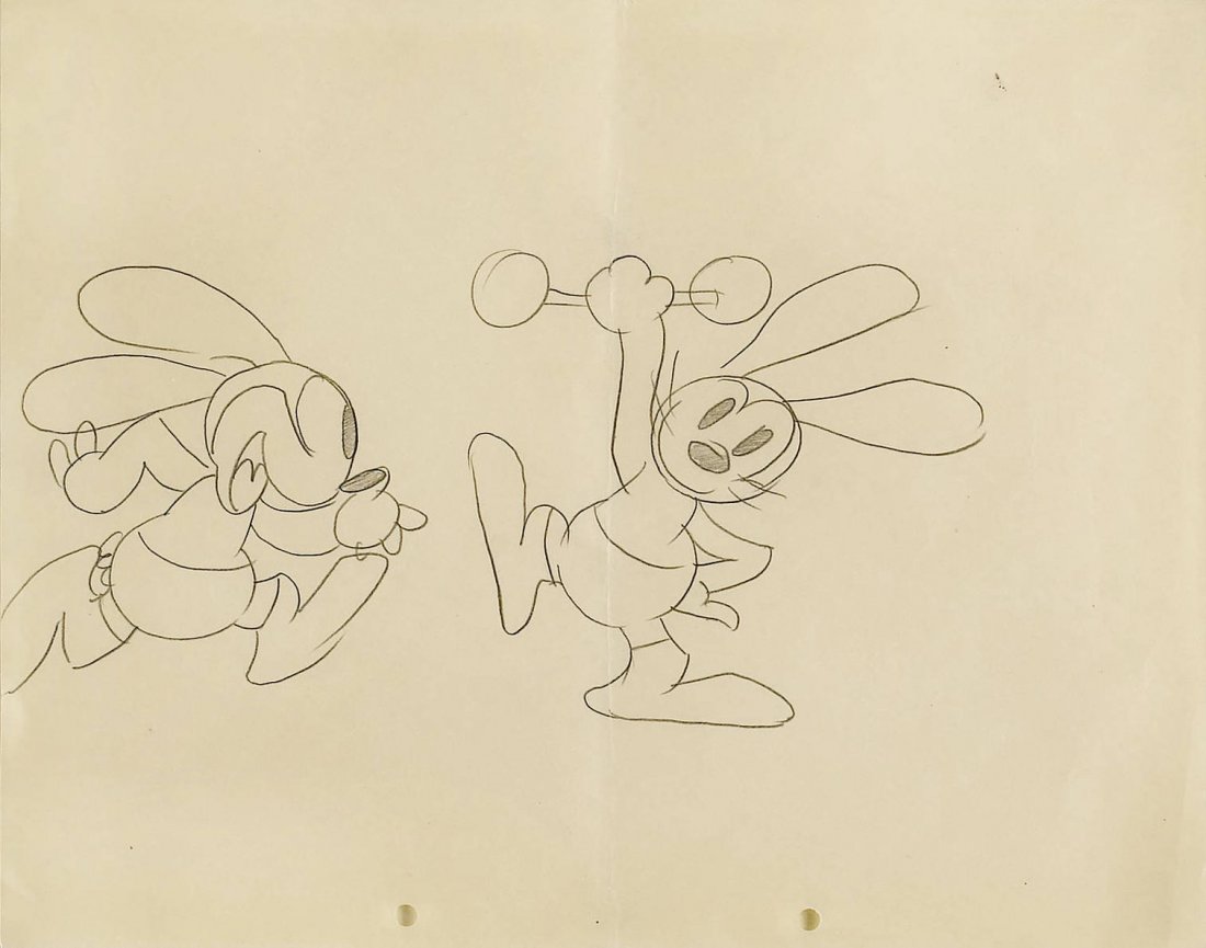 Lantz Walter - "Oswald the Rabbit", anni '30: Oswald the Rabbit, anni '30 ITA matita su carta, 30 x 24 cm Disegno di produzione realizzato da Lantz per un cortometraggio anni '30. Oswald il coniglio fortunato fu il primo successo Disney, creato n