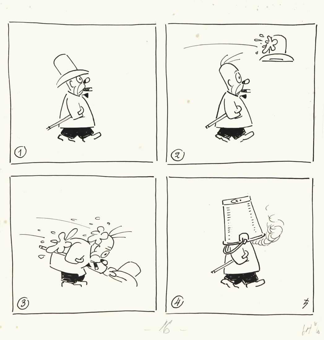 Jacobsson Oscar - "Adamson", anni '30: Jacobsson Oscar - "Adamson", anni '30 ITA matita e china su cartoncino, 26,5 x 28 cm Striscia originale dei primi anni '30 realizzata dal cartoonist svedese Jacobsson per il suo personaggio piÃ¹ cel